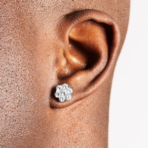 Pendientes de Plata 925 para Hombre, de Lujo, con Moissanita Redonda y Diseño Floral en Racimo, Regalo para Fiesta - Product Image 1