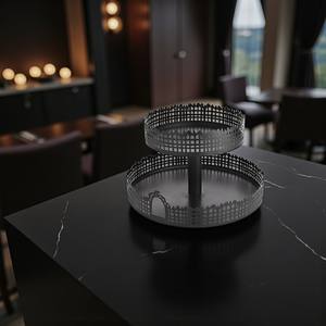 Exhibidor de Pasteles de Dos Niveles con Diseño de Valla de Hierro, Elegante Exhibidor de Postres Negro para Halloween con Detalles de Puerta, Perfecto para Decoración de Fiestas Espeluznantes - Product Image 3