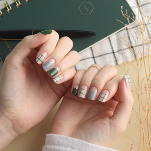 Tiras de uñas de gel 3D superventas #45694 salón de alta calidad hecho Corea verde profundo comprobar fácil aplicación pegatinas de uñas Decoración - Product Image 6