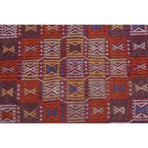 5.4x6.2 ft Rug, Vintage Rug, Turkish <b>Red</b> <b>Wool</b> Striped Rug - Product Image 3