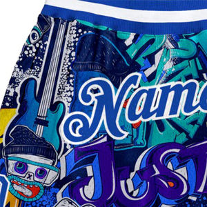 Shorts de sport pour homme, impression intégrale personnalisée, motif de dessin animé bleu, nom personnalisé, taille élastique, grande taille, été - Product Image 6
