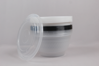 Bol rond en plastique noir avec couvercle transparent, 48 oz, récipient en PP compatible micro-ondes pour la livraison de repas et les plats à emporter