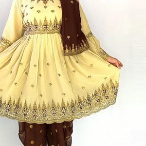 ชุดเดรส Afghani สำหรับผู้หญิงชุดเดรสปาร์ตี้แบบลำลองชุด Punjabi ระบายอากาศได้ดีล่าสุด - Product Image 3