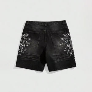 Baggy de streetwear personnalisé shorts délavés à l'acide shorts en denim de haute qualité avec strass pour hommes - Product Image 2