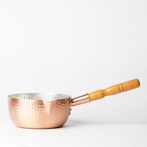 High end copper metal sauce pan with satin finish for refined chefs culinary perfection and premium food presentations - Product Image 4