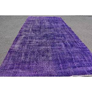 Tapis turc vintage moderne de 5.1x9.7 pieds, laine violette, patchwork fait à la main, pour grand rectangle d'entrée, support en latex. - Product Image 4