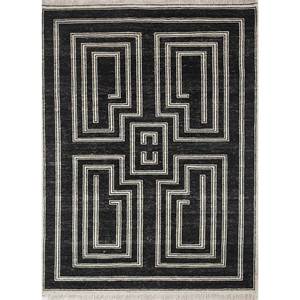 Alfombra de Lana Anudada a Mano, Color Gris Tomillo y Negro, con Patrón Geométrico y Abstracto, para el Hogar, Rectangular, para Pasillo o Sala de Estar -AKWL-1925 - Product Image 1
