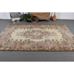 Alfombra turca vintage de 5,8x9,6 pies, patrón de retazos de lana de tejido plano marrón beige para decoración para sala de estar o respaldo de látex para pasillo - Product Image 2