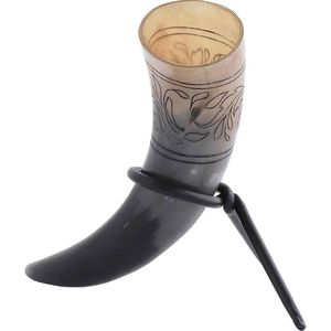 Venta caliente 2024 Cuerno de búfalo ajustado de latón natural para beber Cuerno vikingo medieval con soporte de cuerno para fiesta de Navidad - Product Image 1