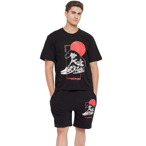 Venta caliente Unisex Pantalones cortos de algodón con estampado personalizado y Conjunto de camiseta de secado rápido de talla grande trajes de patrón sólido - Product Image 1