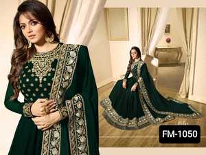 Robe longue fantaisie en soie et Georgette, Style tendance, avec broderie de codage, Anarkali, pour femmes, vêtements de mariage - Product Image 6