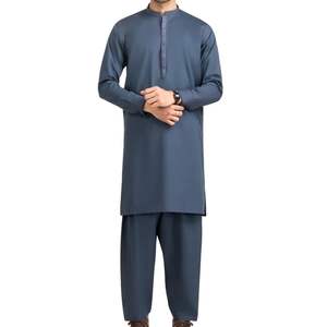 Shalwar Kameez bleu moyen pour homme, costume traditionnel pakistanais, tissu en coton de haute qualité, kurta pyjama de créateur pour homme, vêtements ethniques - Product Image 1