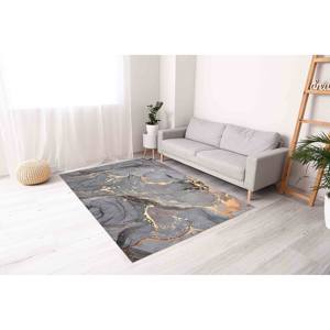 พรมหินอ่อนสีเทาและสีทอง: พรมปูพื้นที่ทันสมัย, พรมบางๆแบบไม่ทอ - Product Image 2