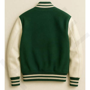 Chaqueta Universitaria Unisex de Lana Verde |   Mangas de Cuero Blanco - Product Image 4