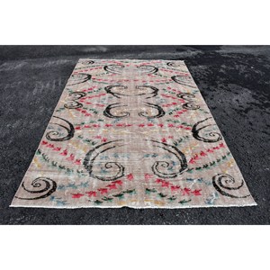 Alfombra turca beige moderna de 6,1x9,3 pies, tejido plano para decoración de sala de estar, patrón rectangular con diseño de pasillo - Product Image 1