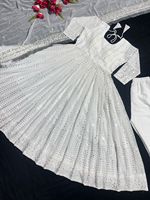 Ensemble Robe, Pantalon et Dupatta en Tissu Faux Georgette Brodé à Manches Longues, Tenue de Fête de Haute Qualité pour 4 Saisons