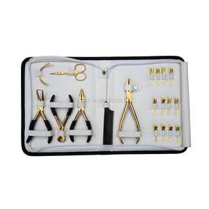 Kit d'extension de cheveux de salon comprenant des pinces à sertir plates robustes, des micro-perles, un coupe-câble à 3 trous, des ciseaux, des aiguilles à coudre - Product Image 1