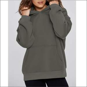 Jersey de punto con estampado de gran tamaño de lujo con capucha para mujer, manga larga, bolsillo frontal, forro polar de Color sólido, cuello con capucha de algodón 100% - Product Image 2