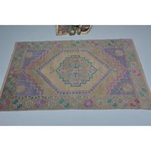 Turkish Vintage Rug 3.2x4.7 ft, <b>Brown</b> Accent Floral <b>Wool</b> Rug - Product Image 3