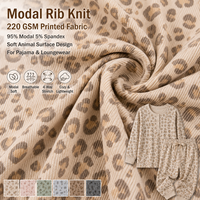 Tela de punto acanalado modal con estampado de pincel abstracto para pijamas, transpirable y elástica, proveedor de telas para ropa de casa, pedido al por mayor