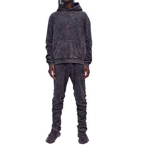 ชุดวอร์มผ้าคอตตอนหนา 400gsm คุณภาพสูง ล้างสีแบบแอซิดวอช มีฮู้ด ผลิตจากโรงงานโดยตรง รับทำโลโก้ตามสั่ง สำหรับผู้ชาย - Product Image 1