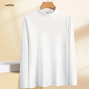 Camiseta Interior de Manga Larga para Hombre, Cuello Alto/Medio, Doble Cara de Felpa, Transpirable, Informal, Color Sólido, Abrigada, para Otoño e Invierno - Product Image 1