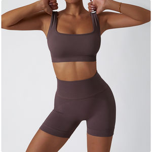 Soutien-gorge et pantalon à taille élastique Ensemble de yoga pour femmes sans coutures de haute qualité Ensemble court de yoga en polyester pour femmes vente à chaud - Product Image 3