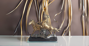 Handmade Modern Design Resin Running Horse Statue Good Luck Antiqued Finish for Feng Shui Vastu for Home Office Table Decor - Product Image 2