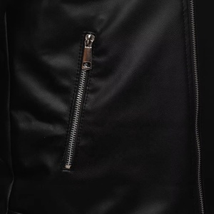 Chaqueta de Moto para Hombre, de Cuero Genuino, Resistente al Viento, Ecológica, con Cierre de Cremallera, Bolsillos, Ropa de Invierno, Corte Ajustado, Cuello Camisero Negro - Product Image 5