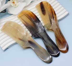 Natural Buffalo Horn <b>Hairbrush</b> and Beard Comb Wide Tooth No-Static Head Massage Hair Comb Health Care Product - Product Image 2