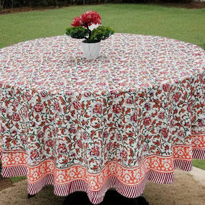 Round <strong>Tablecloth</strong> <strong>Red</strong> Hand Block Print <strong>Table</strong> Cover &amp; Wedding Home Decor Events Party Outdoor Garden Picnic Side <strong>Table</strong> Dining - Product Image 2