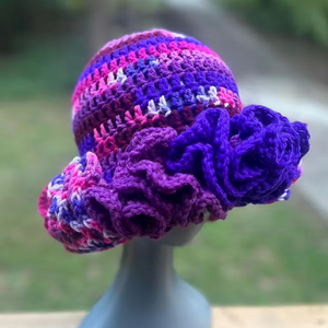 Sombrero de Ganchillo con Volantes y Diseño a Cuadros Colorido para Uso Diario y Fiestas, Estilo Punkins Perfection, para Primavera y Verano - Product Image 1