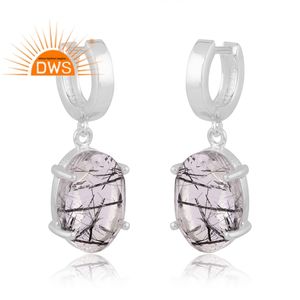 Meilleure vente en argent Sterling oxydé naturel noir rutile pierres précieuses balancent boucle d'oreille bijoux personnalisés pour les femmes cadeau pour elle - Product Image 2