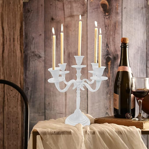 เชิงเทียนโลหะเคลือบด้วยผงสีขาว5แขนทำด้วยมือสำหรับงานแต่งงานบ้านและการตกแต่งโรงแรมหรูหราและทนทาน - Product Image 2