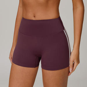 Shorts de sport pour femmes à maintien élevé, taille mi-haute, couleur unie, avec cordon de serrage, pour yoga, entraînement, course à pied et cyclisme, personnalisables avec logo - Product Image 4