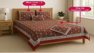 Premium Jaipuri Hand Crafted Hand Block Printed Pure Cotton Yellow Bed Sheet Set Indian Print <b>King</b> <b>Size</b> (108*108") Bedding - Product Image 4