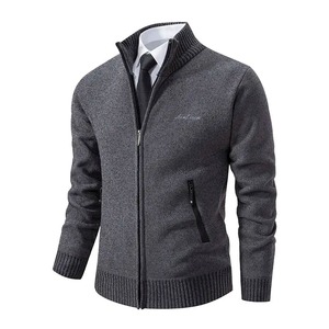 Winter Genuine Leather Canvas Cardigan Casual Business Stand Collar Warm Sweater <b>Jacket</b> Fashion Zipper <b>Mens</b> Coat High Quality - Product Image 6