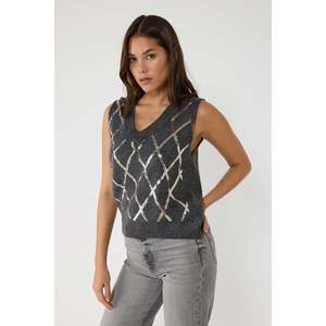 Suéter de Punto con Cuello en U y Bordado a Cuadros - Product Image 1