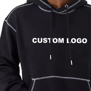 Sweat à capuche unisexe à logo personnalisé, Streetwear surdimensionné et lourd, épaules tombantes avec techniques de couture à l'aiguille - Product Image 2
