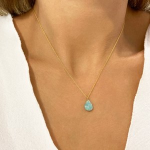 Collier pendentif en argent sterling fait main vintage avec amazonite, pierre précieuse naturelle verte en forme de larme, bijoux élégants - Product Image 4