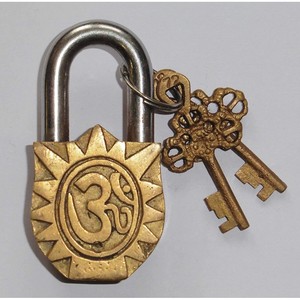 Brass Padlock - <b>Lock</b> with <b>Keys</b> - Working Functional - Brass Made Hanuman Padlock Golden - Product Image 3