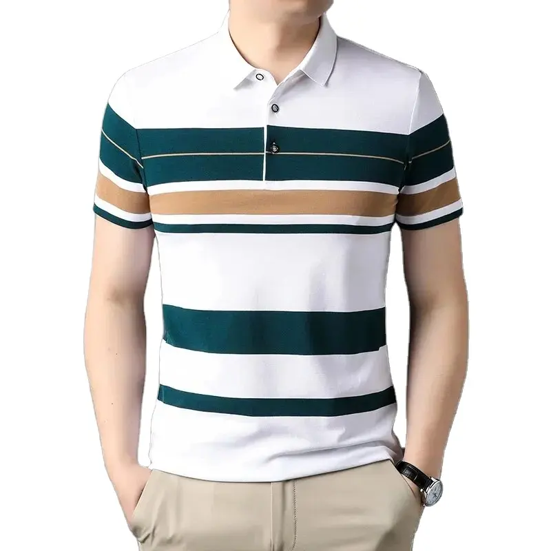 Top qualité hommes à manches courtes Polo mode épissure rayure impression T-Shirt hommes respirant chemise fête hommes vêtements haut