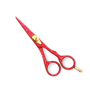 Ciseaux de coupe de cheveux de barbier en acier allemand de haute qualité en acier inoxydable enduit de papier rouge avec vis réglable et bords tranchants - Product Image 1