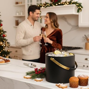 Luxury Stainless Steel <b>Ice</b> <b>Bucket</b> <b>with</b> <b>Lid</b> Scoop and Gold Accent Handle Modern Insulated Design for Home Bar Entertaining - Product Image 3