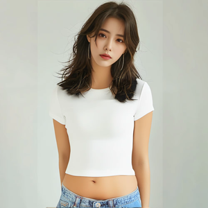 Camiseta Básica de Mujer de Color Sólido con Cuello Redondo, Paquete de 4, Verano, Casual, Minimalista, con Botones, Antiencogimiento, Tejido Jersey, Manga Corta, Ajustada - Product Image 2