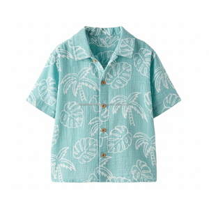 Camisa Hawaiana con Estampado Tropical para Hombre, Manga Corta, Ropa de Playa de Verano, Informal, con Estampado de Hojas de Palmera, de Algodón y Lino Transpirable - Product Image 1