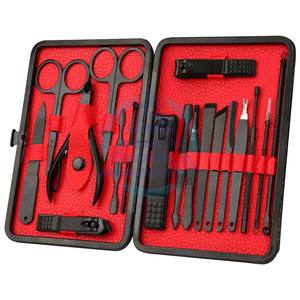 Kit de Pedicura Profesional de Acero Inoxidable OEM, Set de Manicura con Estuche de Viaje de Cuero Negro, Kit de Cuidado de Cejas - Product Image 1