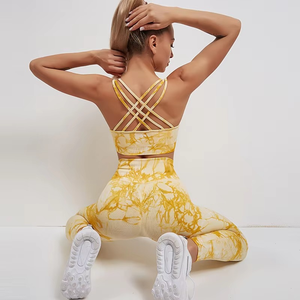 Ensemble de yoga 2 pièces pour femmes, confortable et de haute qualité, séchage rapide, tissu extensible doux en spandex/nylon, leggings antibactériens, motif uni - Product Image 6