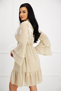 Collection <b>Mini</b> Length Sexy Plus Size Chiffon Floral A-Line Dress with Elastic Waist Ruffled Sleeves Bow Neck for Women - Product Image 3
