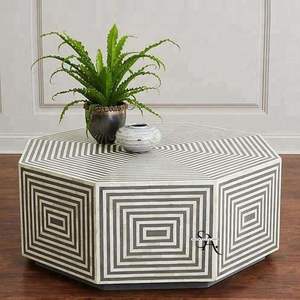 Incrustation d'os artisans artisanat contemporain tradition personnalisée et florale Table de chevet Cabinet Incrustation d'os Salon d'Inde - Product Image 5